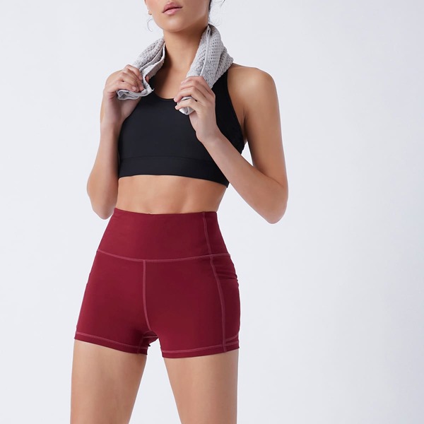 

Breathable Absorbs Sweat Super Elastic Sports Shorts With Phone Pocket, Burgundy