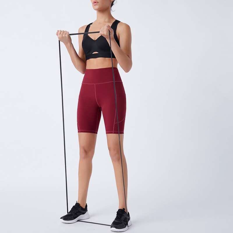 

Breathable Absorbs Sweat Super Elastic Biker Shorts With Phone Pocket, Burgundy