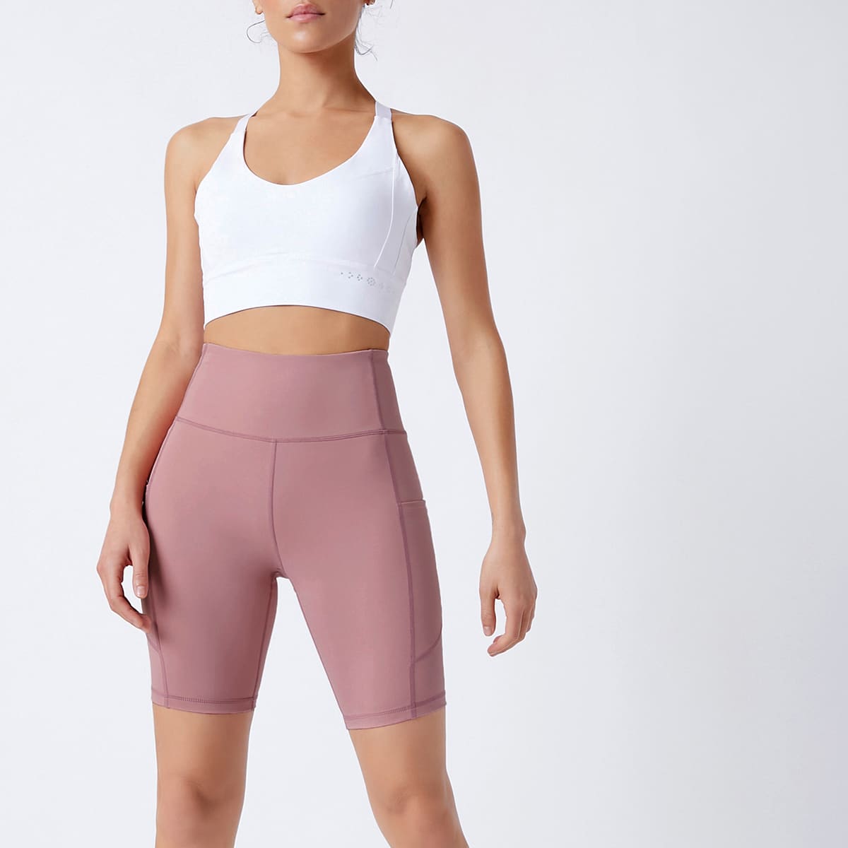 

Breathable Absorbs Sweat Super Elastic Biker Shorts With Phone Pocket, Dusty pink