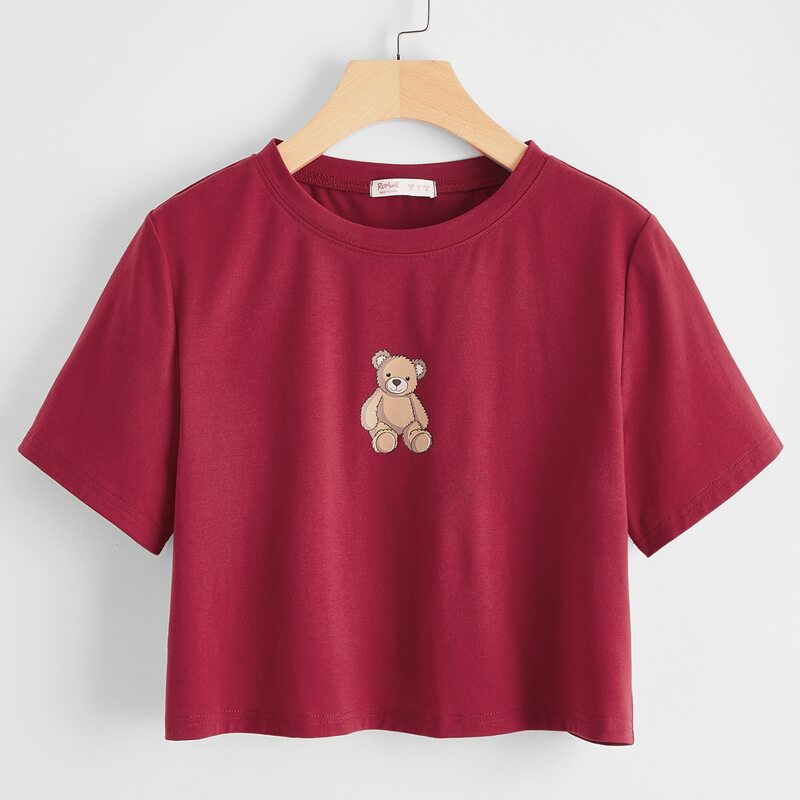 

Cartoon Bear Crop Tee, Red
