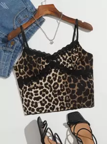 SHEIN Contrast Lace Leopard Print Cami Top - Multicolor - View 1