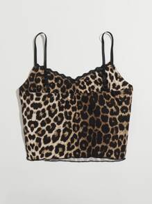 SHEIN Contrast Lace Leopard Print Cami Top - Multicolor - View 2
