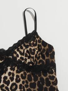 SHEIN Contrast Lace Leopard Print Cami Top - Multicolor - View 4
