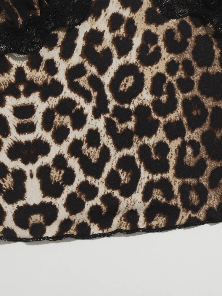 SHEIN 拼接蕾絲豹紋圖案吊帶上衣 - 彩色 - 查看 5