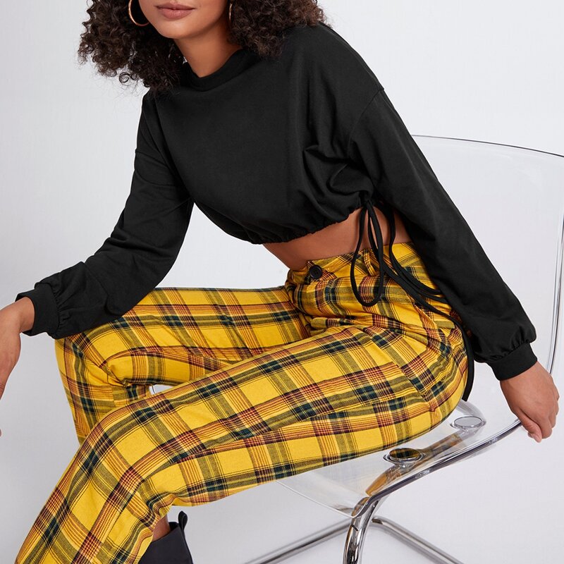 

Drawstring Hem Crop Sweatshirt, Black