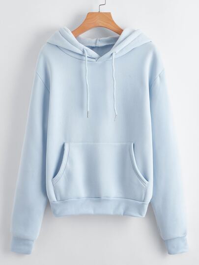 Kangaroo Pocket Solid Drawstring Hoodie
