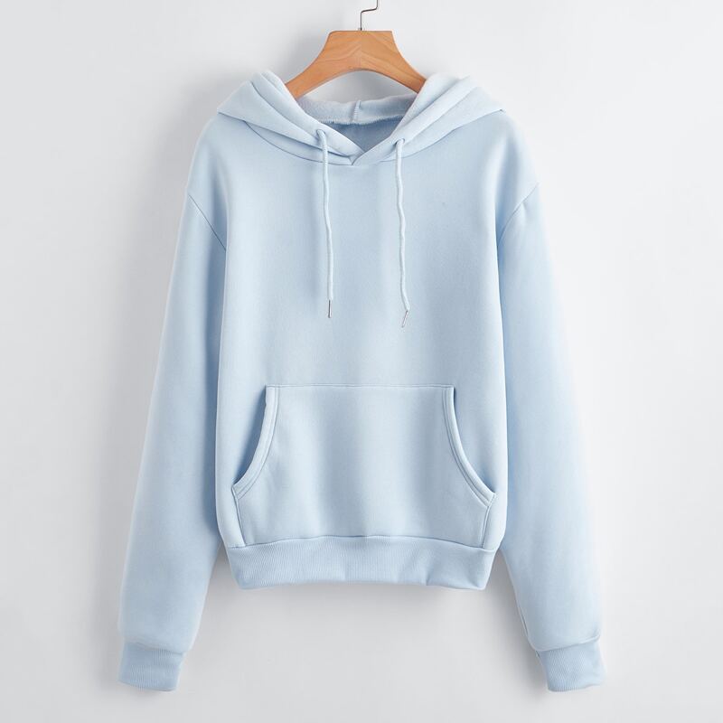 

Kangaroo Pocket Solid Drawstring Hoodie, Baby blue