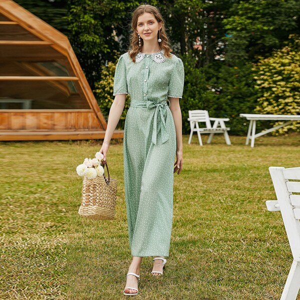 

Belted Peter Pan Collar Dress, Mint green