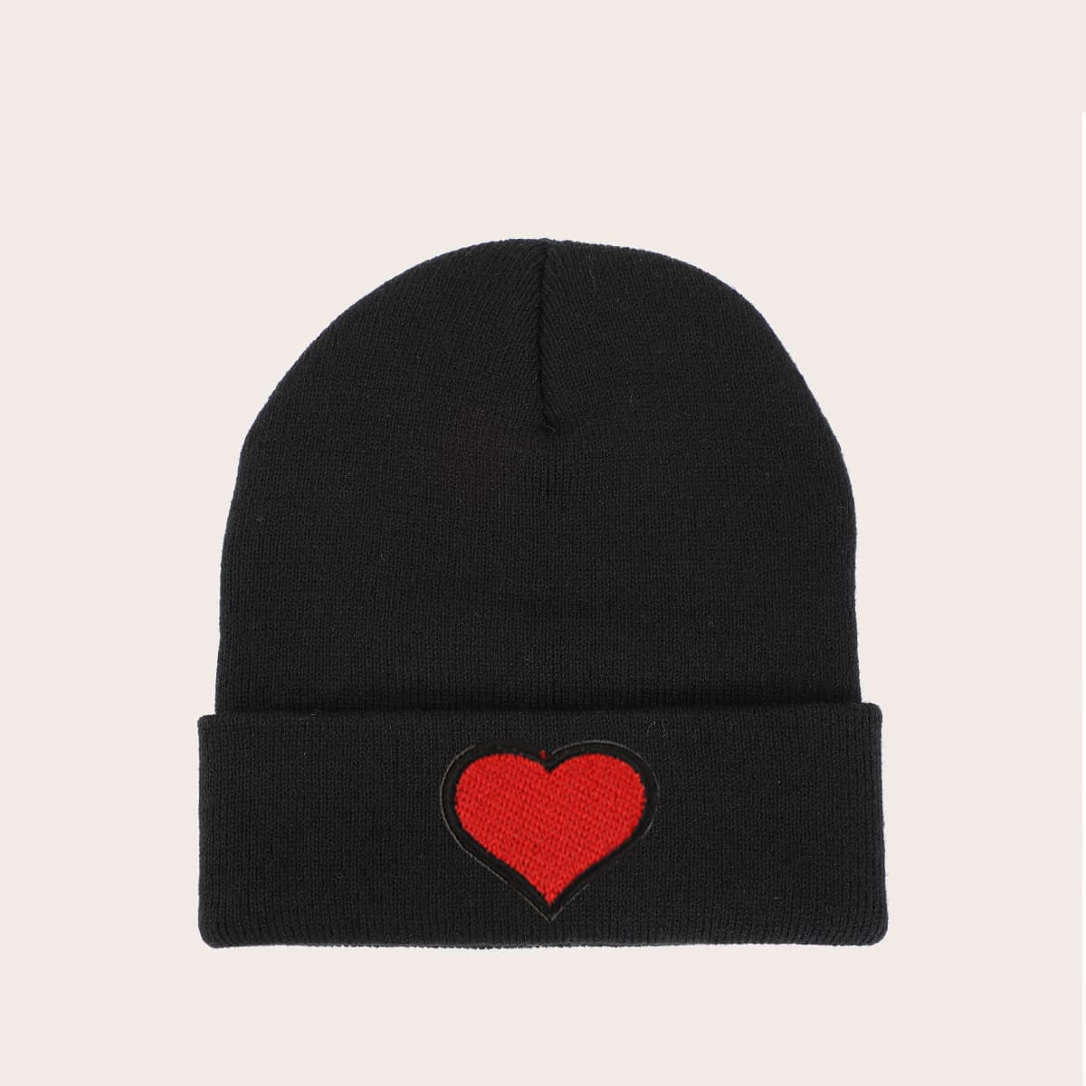 

Heart Cuffed Beanie, Black