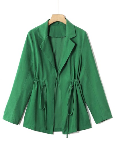 Lapel Neck Drawstring Waist Solid Coat