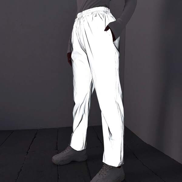

Elastic Waist Reflective Pants, Silver