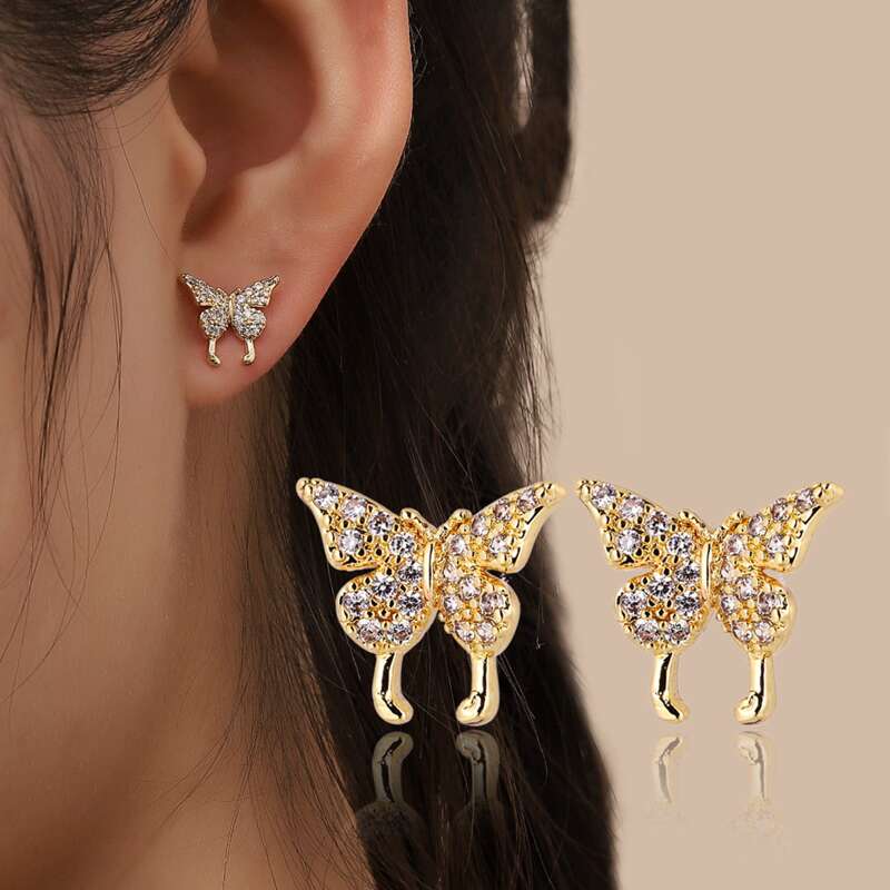 

Rhinestone Butterfly Stud Earrings, Gold
