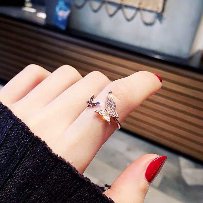 

Rhinestone Butterfly Ring, Gold