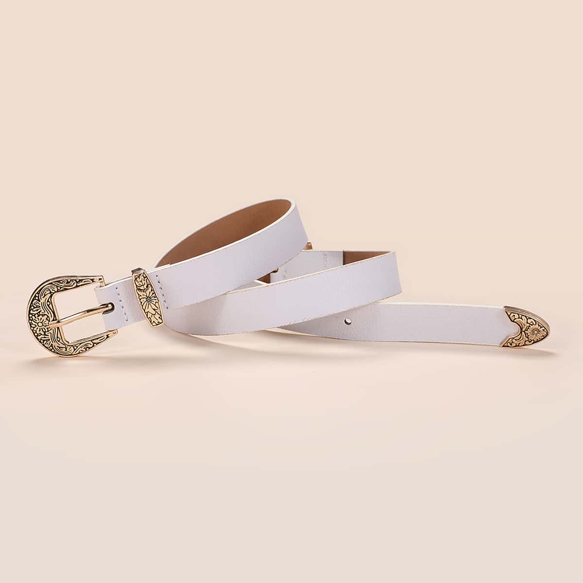 

Floral Western Buckle Belt, White