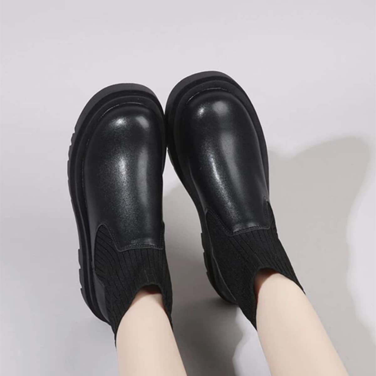 

Lug Sole Sock Boots, Black