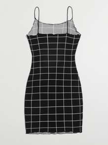 SHEIN Privé Đầm Lộ Lưng Sọc ca rô Gợi cảm - màu đen - Xem 2