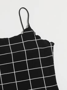 SHEIN Privé Đầm Lộ Lưng Sọc ca rô Gợi cảm - màu đen - Xem 3