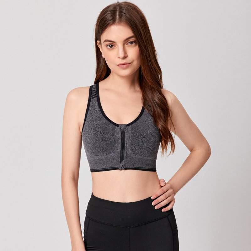

Zip Front Sports Bra, Grey
