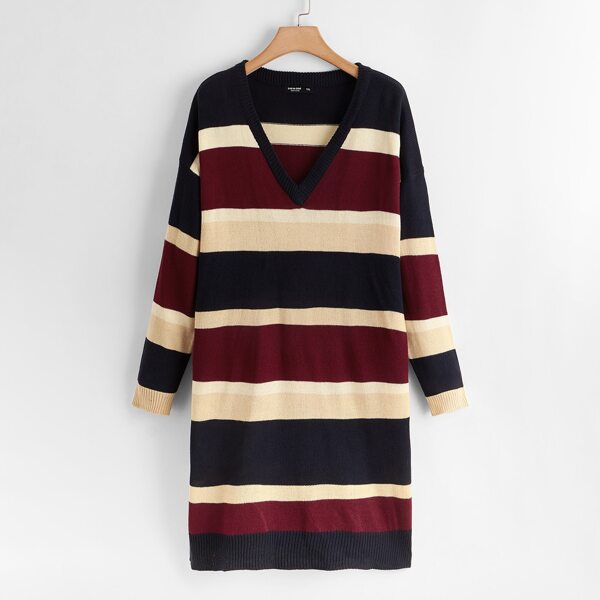 

Plus Striped Pattern Sweater Dress, Multicolor