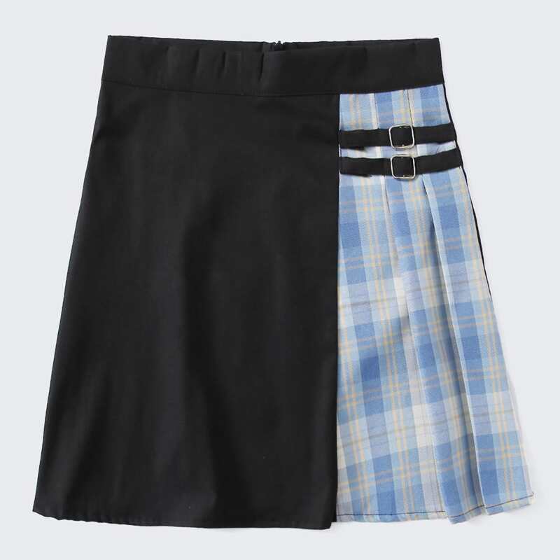 

Contrast Plaid Mini Skirt, Multicolor