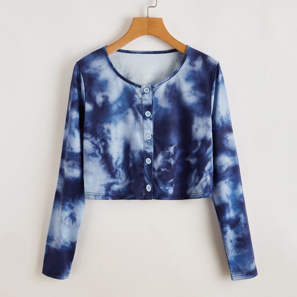 

Plus Tie Dye Button Front Tee, Blue