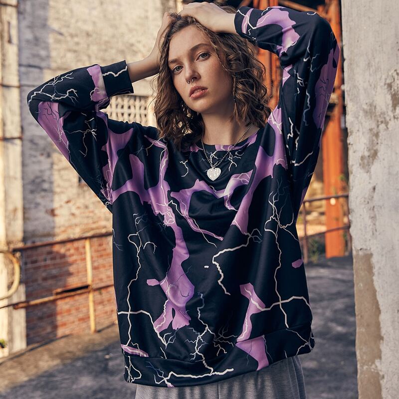 

Lightning Print Oversized Sweatshirt, Multicolor