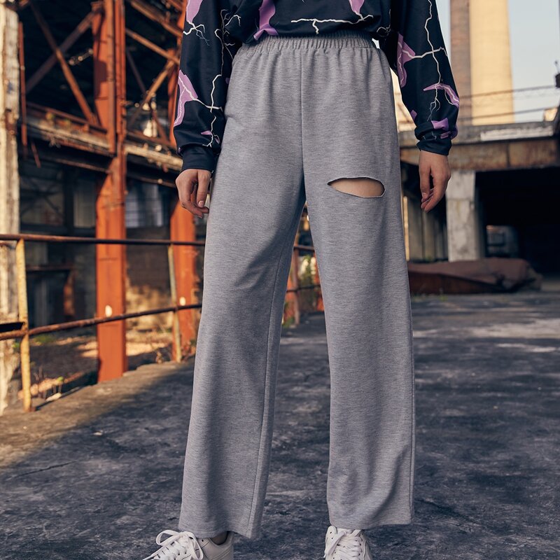 

Cut Out Solid Sweatpants, Light grey