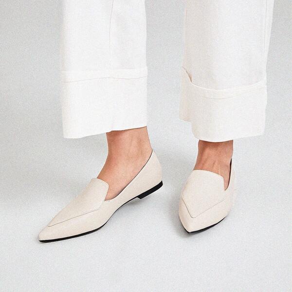 

Minimalist Point Toe Loafers, Beige
