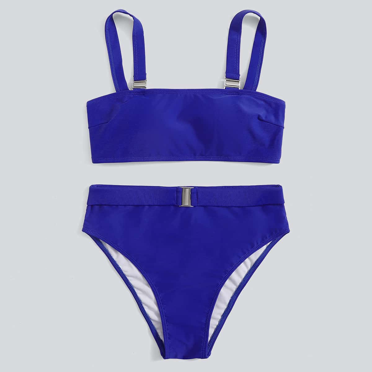 

Buckle Decor High Waist Bikini Swimsuit, Royal blue
