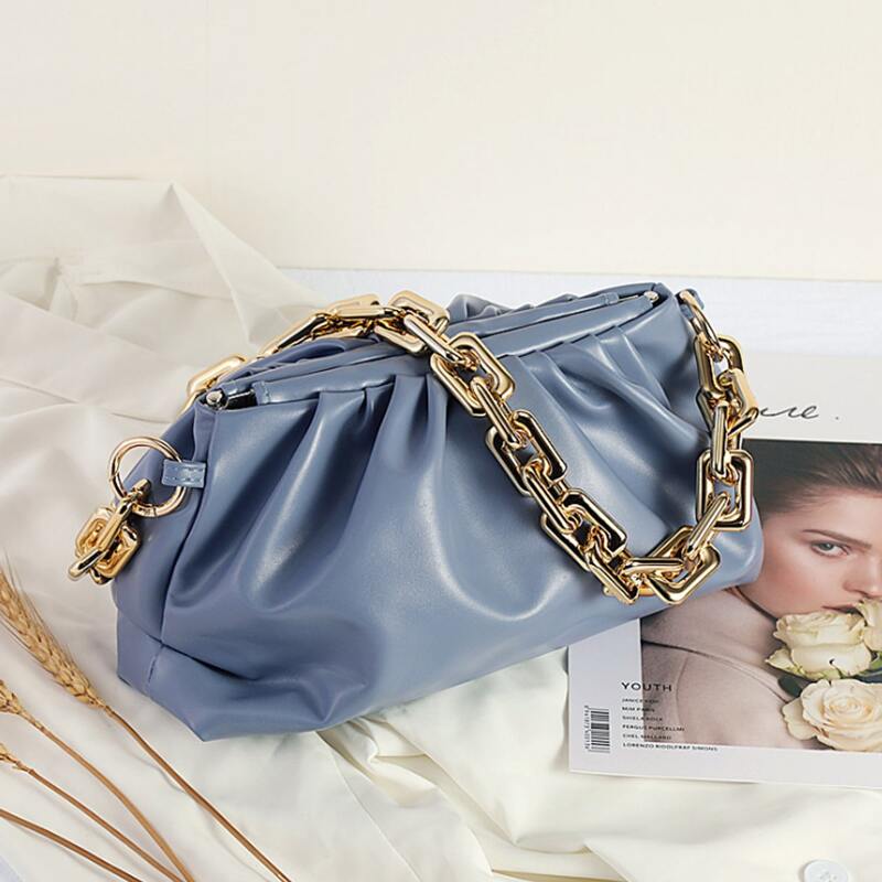 

Minimalist Ruched Chain Bag, Blue