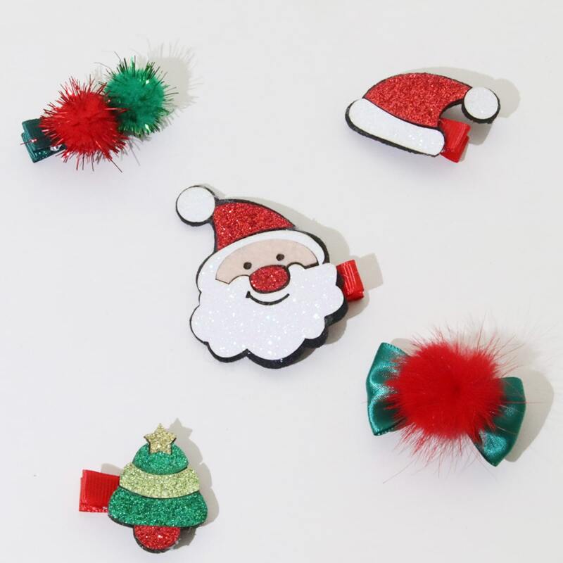 

5pcs Christmas Pom Pom Hair Clip, Multicolor