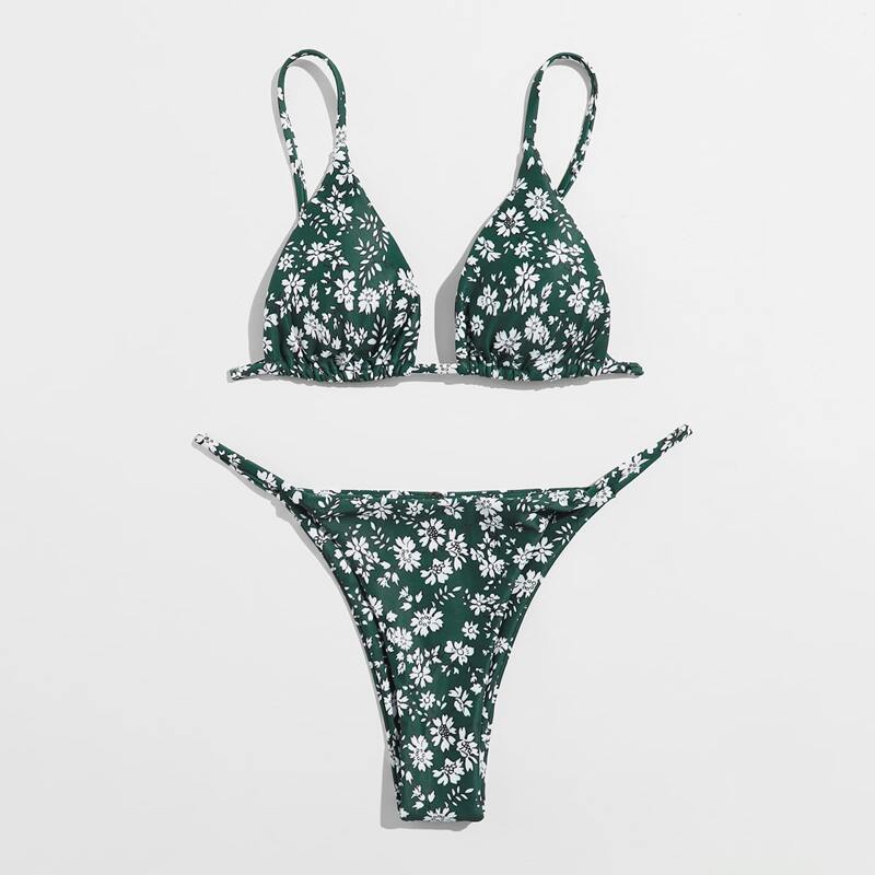 

Ditsy Floral Triangle Thong Bikini Swimsuit, Multicolor