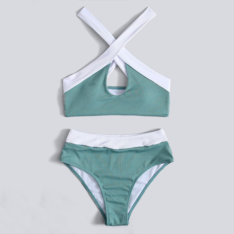 

Crisscross High Waist Bikini Swimsuit, Green