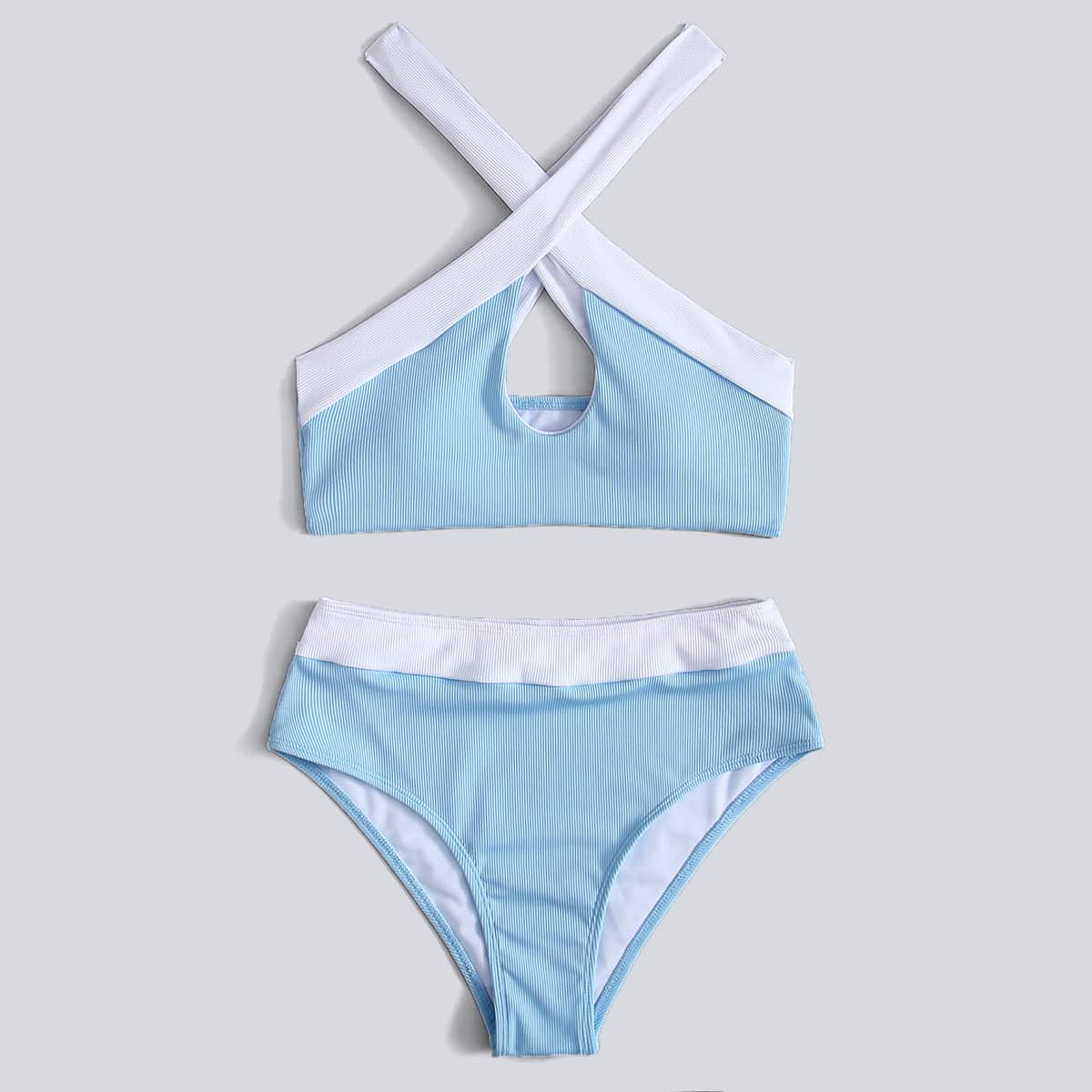 

Crisscross High Waist Bikini Swimsuit, Baby blue