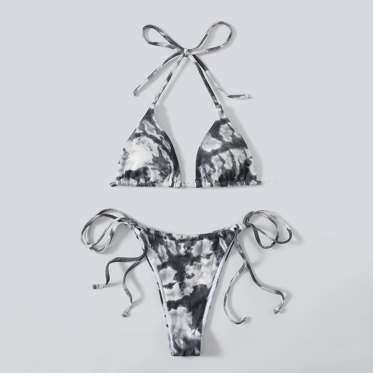 

Tie Dye Triangle Thong Bikini Swimsuit, Grey