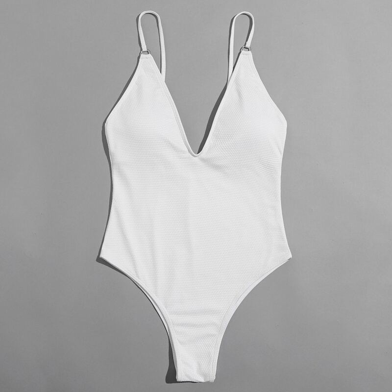 

Plunge Neck Cami One Piece Swimsuit, White
