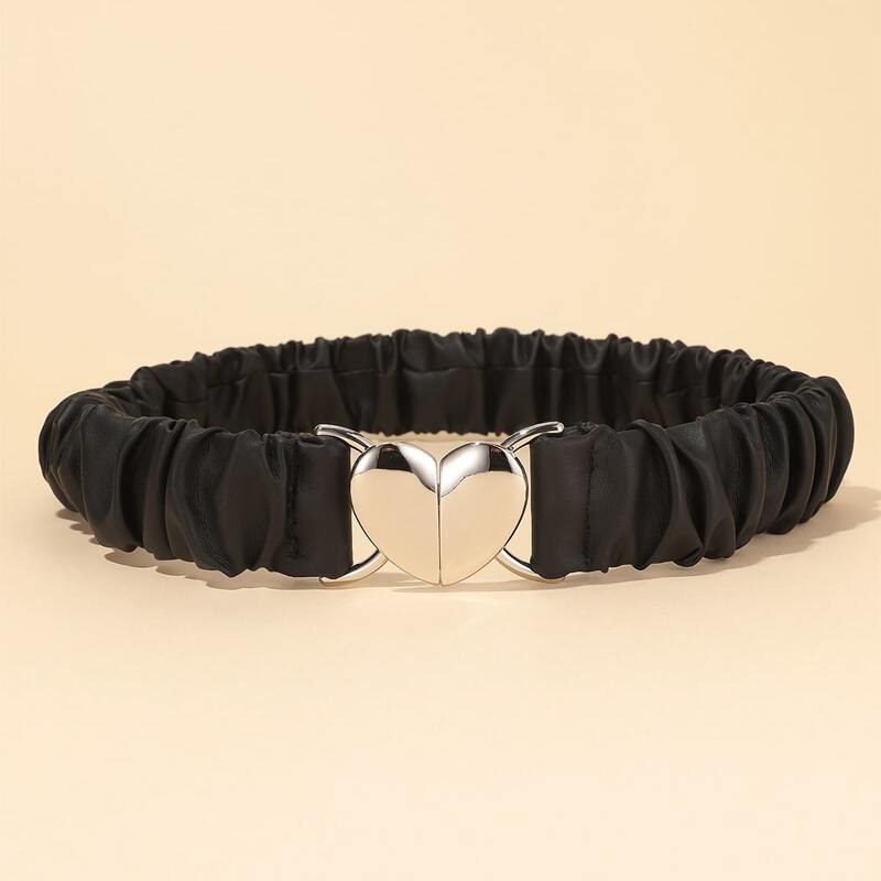 

Heart Buckle Ruched Belt, Black