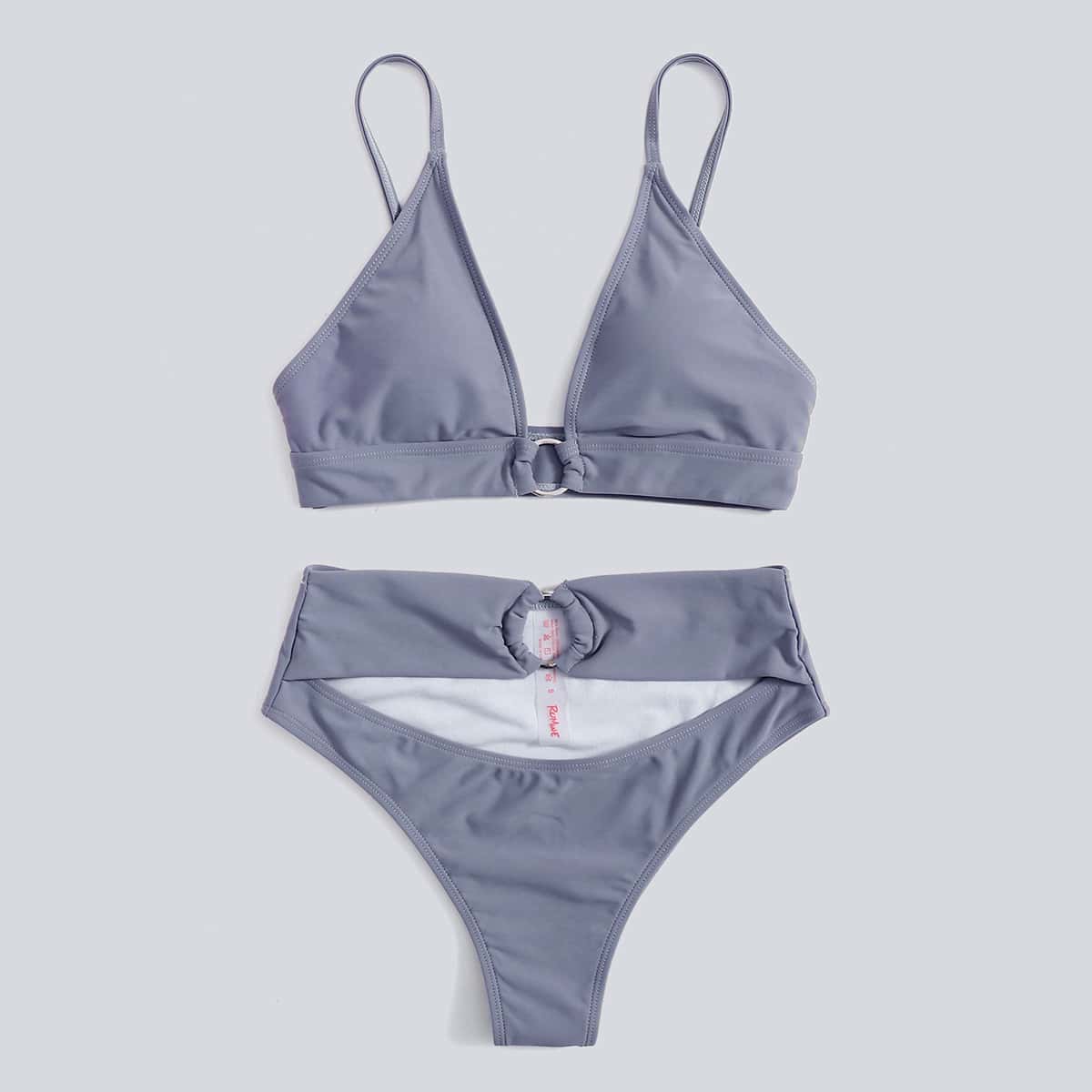 

Ring Decor High Waist Bikini Swimsuit, Dusty blue