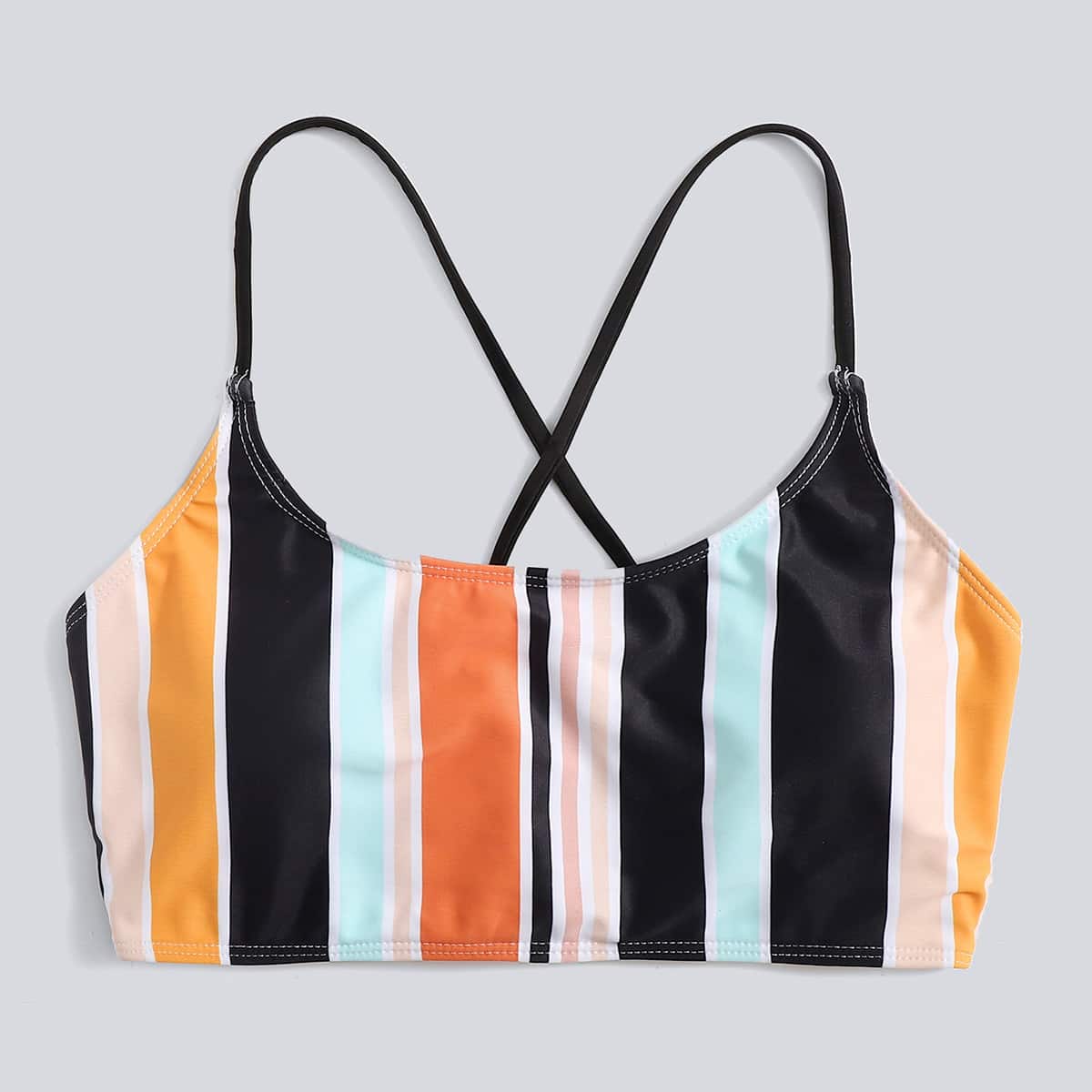 

Stripe Lace-up Bikini Top, Multicolor