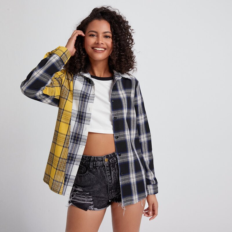 

Contrast Plaid Shirt, Multicolor