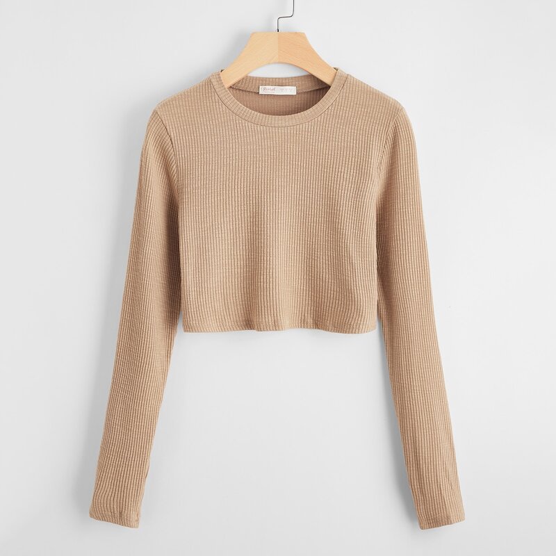

Solid Rib Crop Tee, Khaki