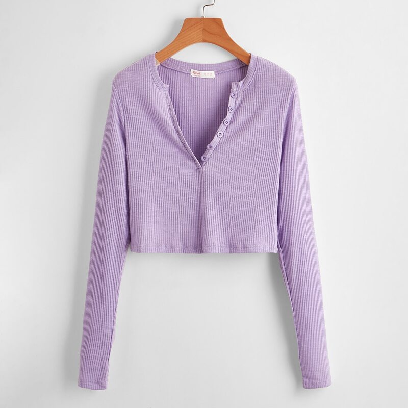 

Ribbed Henley Tee, Lilac purple