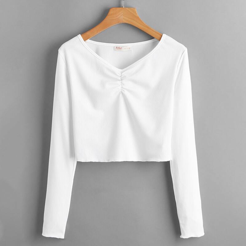 

Ruched Front Crop Tee, White