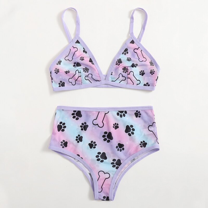 

Paw Print High Waist Lingerie Set, Multicolor