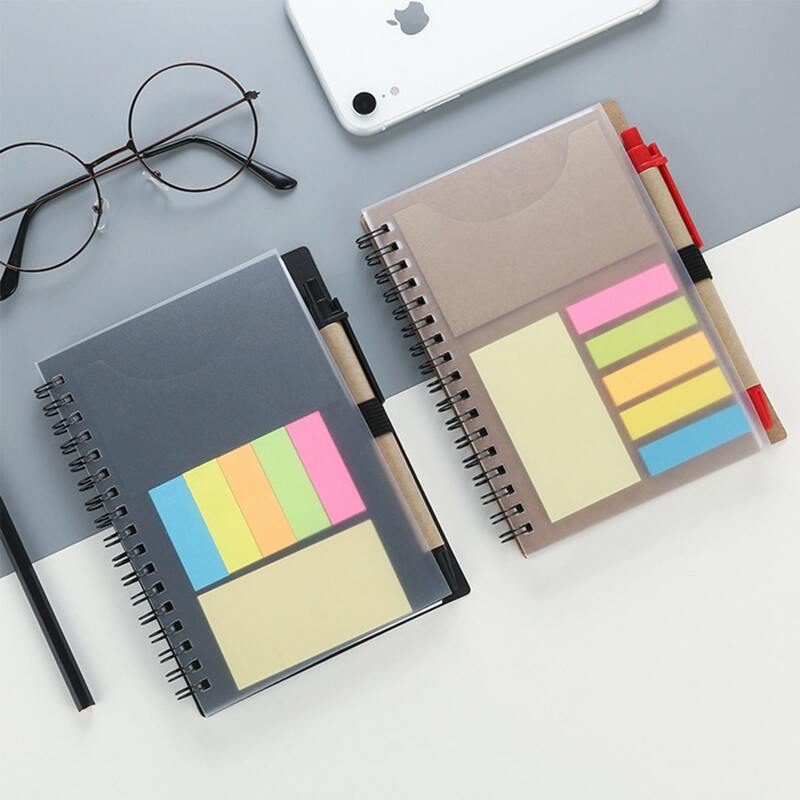 

Random 1set Spiral Notebook & Sticky Note & Pen, Multicolor