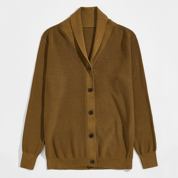 

Men Single Breasted Shawl Collar Cardigan, Mocha brown