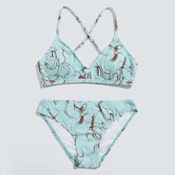 

крест на крест графический принт Повседневный Бикини, Мятно-синий