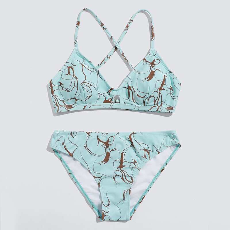 

Graphic Crisscross Bikini Swimsuit, Mint blue