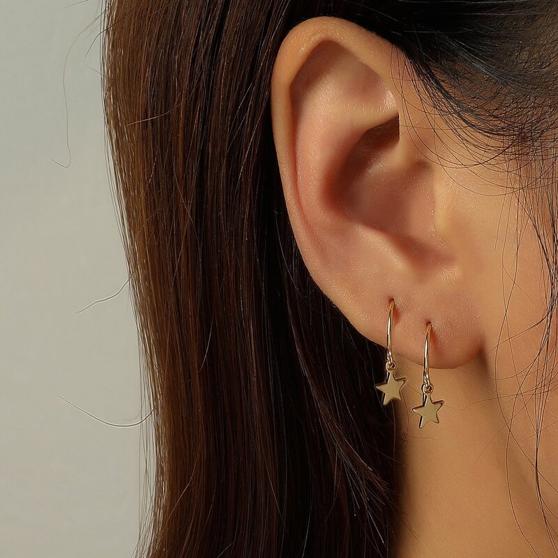 

1pair Star Charm Hoop Earrings, Gold