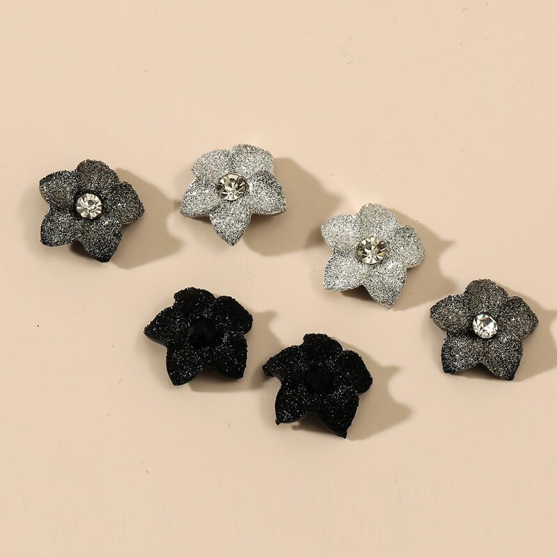 

3pairs Rhinestone Flower Stud Earrings, Multicolor